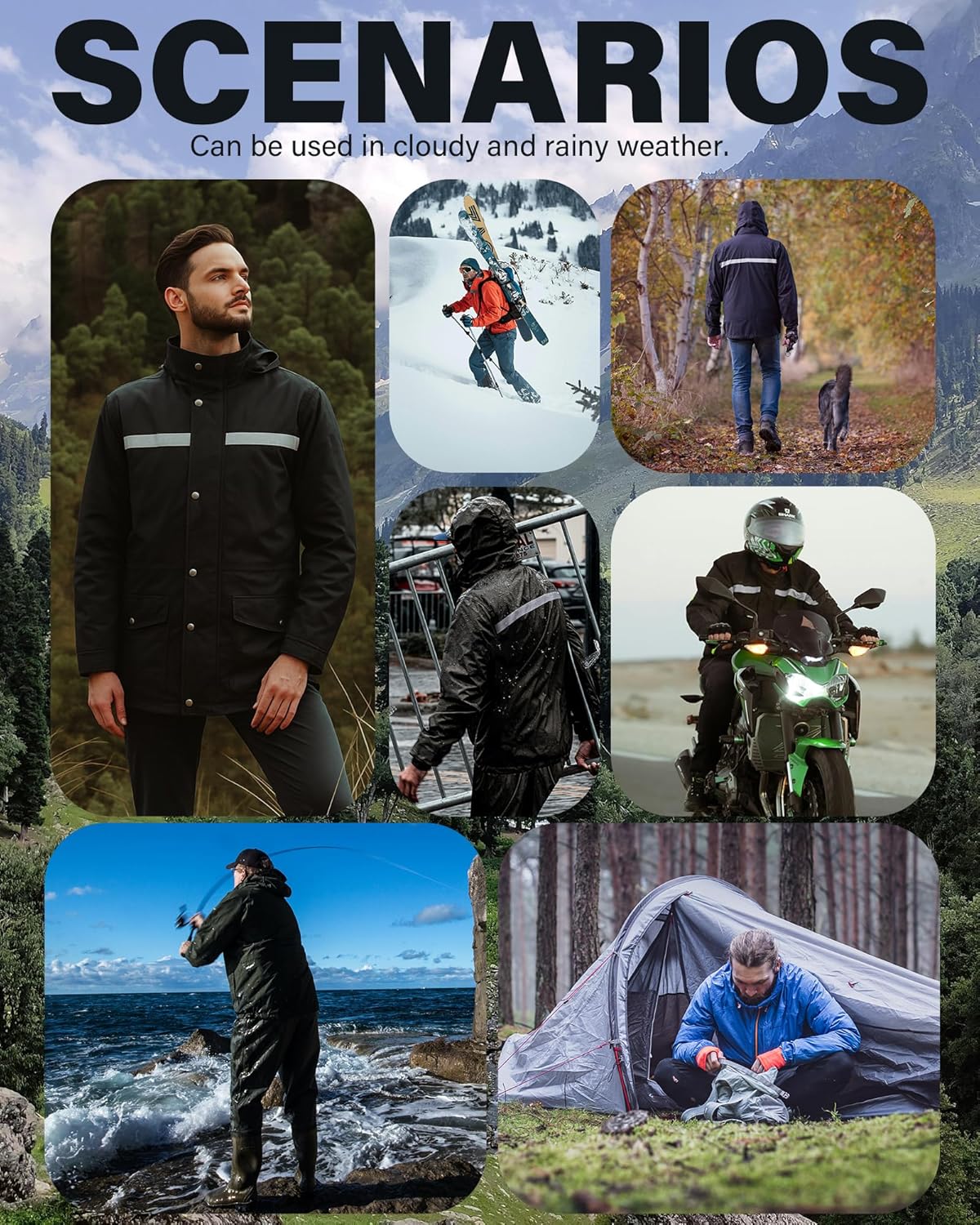 Rain Suit Waterproof Hi Vis Raincoat Reflective Rain Gear Unisex | Rain Jacket and Pants, Detachable Clear Brim, Waterproof Zip, Breathable Mesh Lined, Anti-storm, Work, Hiking, Riding