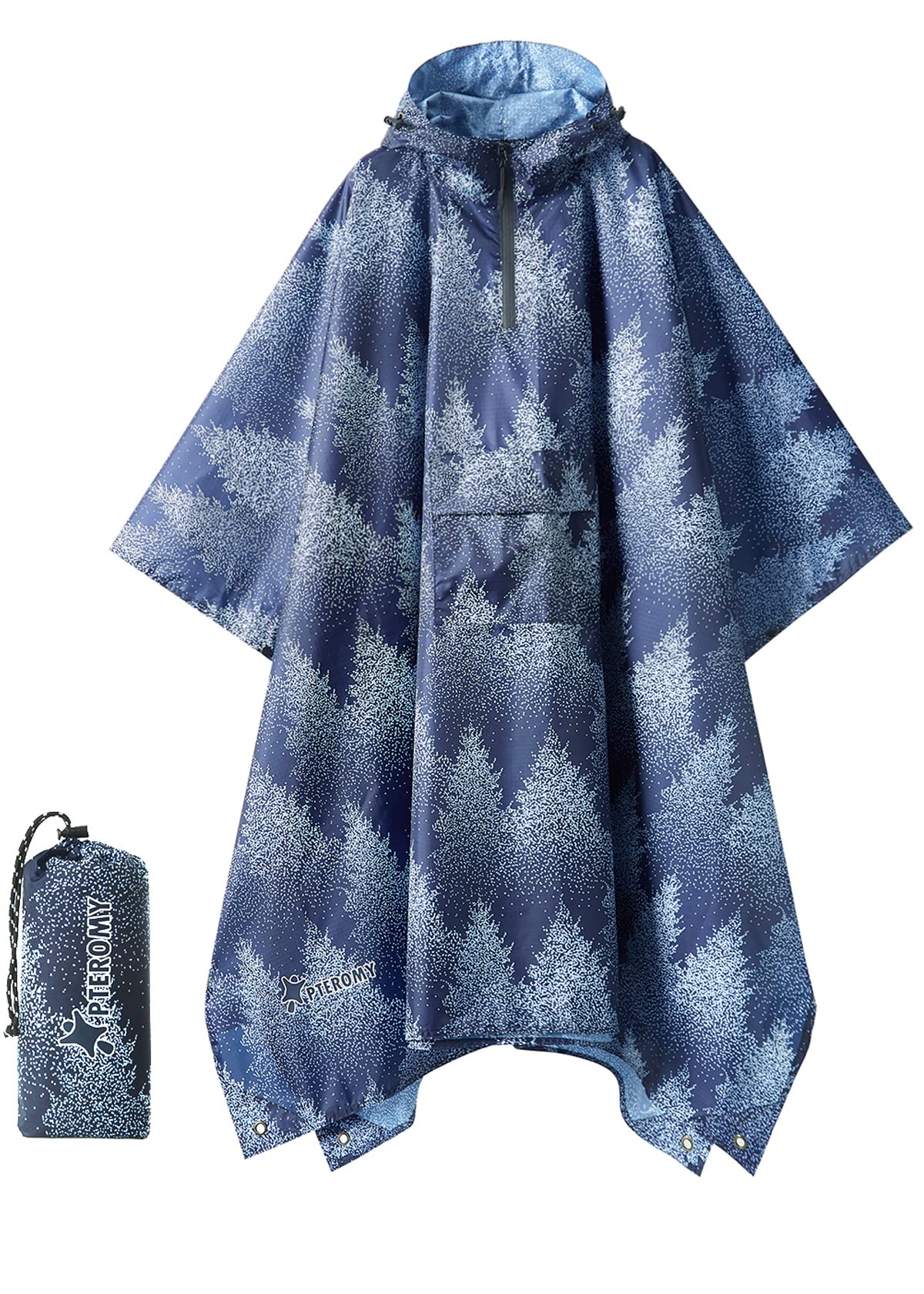 PTEROMY 3-in-1 Hooded Rain Poncho for Adult with Pocket, Waterproof Lightweight Unisex Raincoat for Hiking Camping Emergency