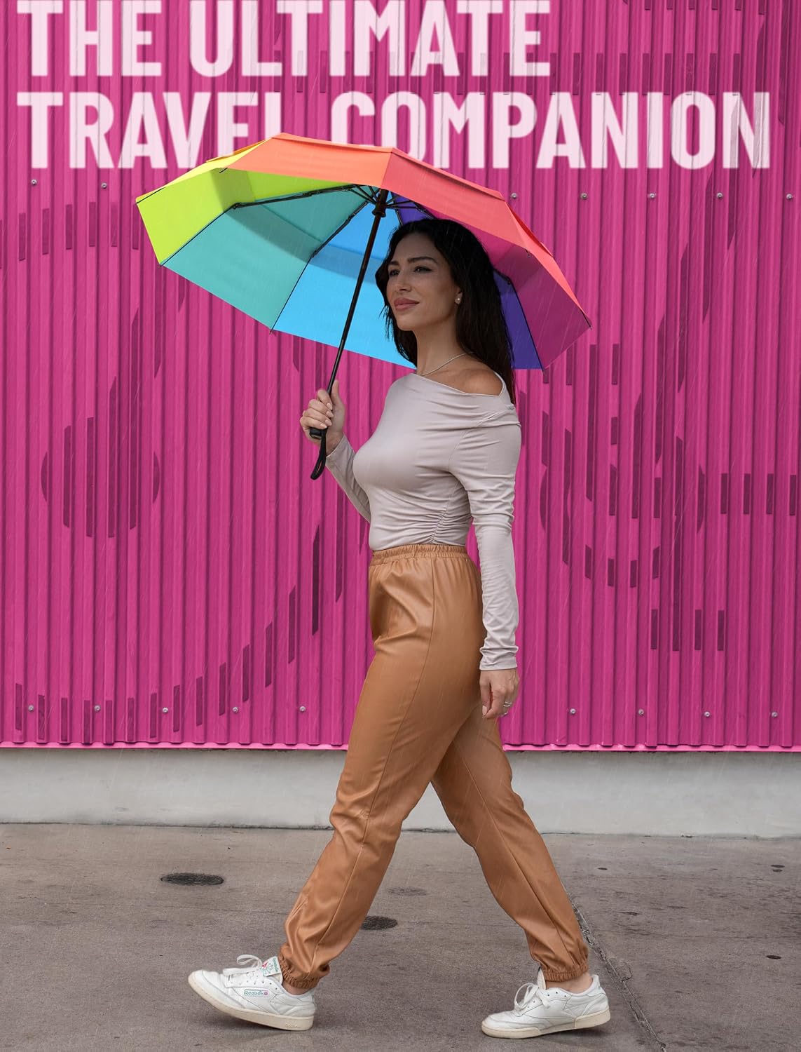 Windproof Travel Umbrella - Compact & Withstands Winds up to 100MPH, Strongest Premium Auto Folding Umbrella for Rain and Sun - Durable, Light & Portable for Women & Men, Fits Backpack & Cars