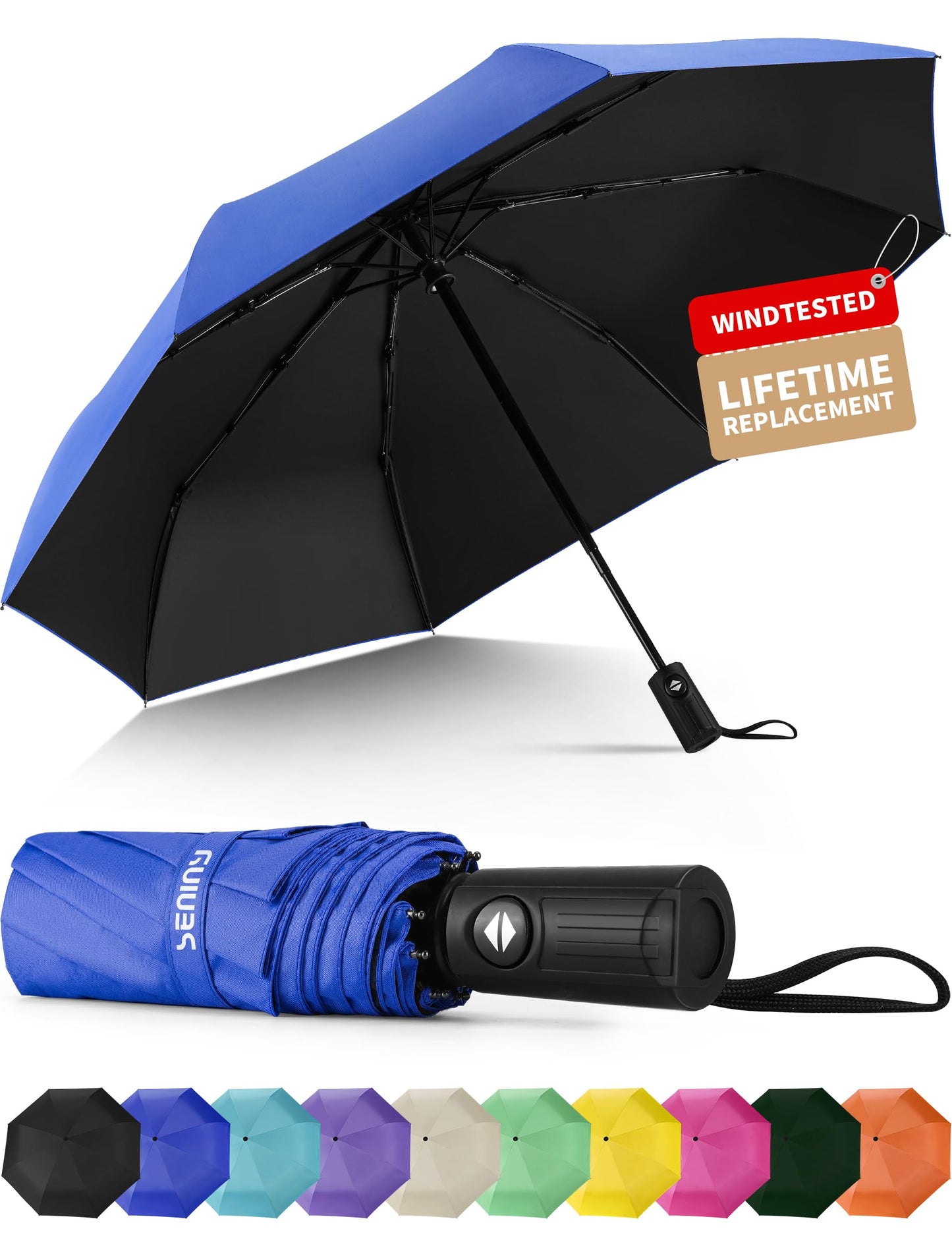 Seniny Windproof Travel Umbrella, Automatic Umbrellas for Rain, Portable & Compact Umbrellas for Backpack, Strong UV for Protection, Folding Small Sun Umbrella for Car, Walking