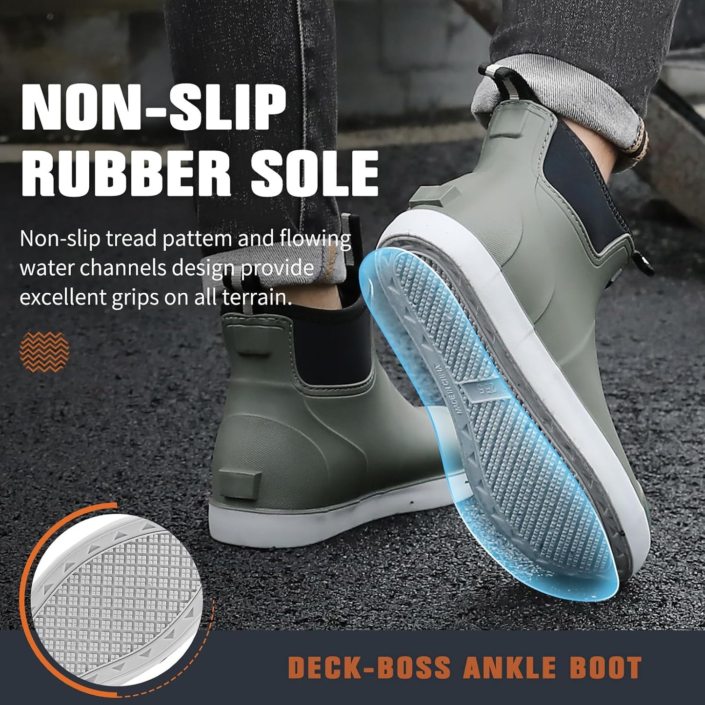 Mens Deck Boots Waterproof, Rubber Ankle Rain Booties For Fishing | Saltwater High-performance Footwear Chelsea Boots for Gardening Boating Camping Sailing