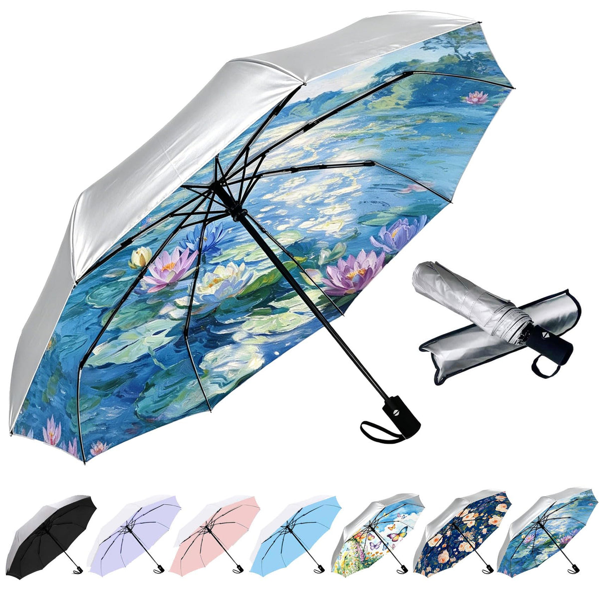 Compact Travel Umbrella - Windproof Auto Open/Close, Small Folding Umbrella for Rain & Sun with UPF50+ - Lightweight Frame, Waterproof - Fits Backpack, Purse, Suitcase.(Garden Butterfly)