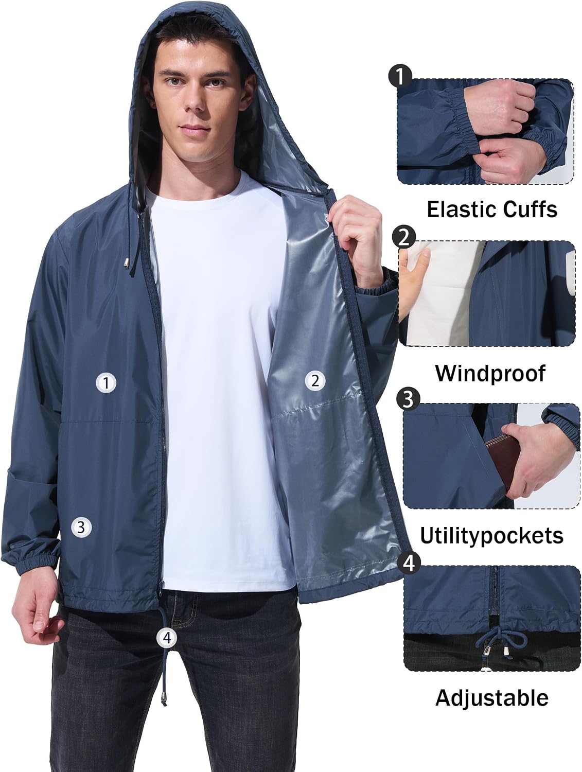 UIQUR Mens Rain Jacket Raincoat Waterproof Windbreaker | Lightweight Packable Design For Hiking, Cycling, Running, Fishing ,Golf,And Other Outdoor Activities