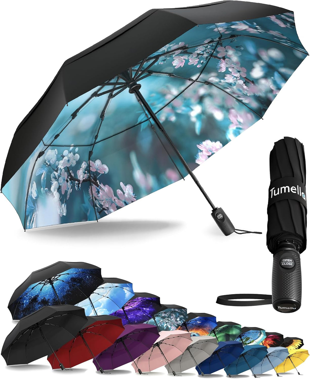 Strongest Windproof Travel Umbrella (Compact, 100MPH Wind-Tested), Light, Portable, One-Handed Use, Automatic Folding Rain Umbrella, Durable, Premium Grip, Fits Car & Backpack