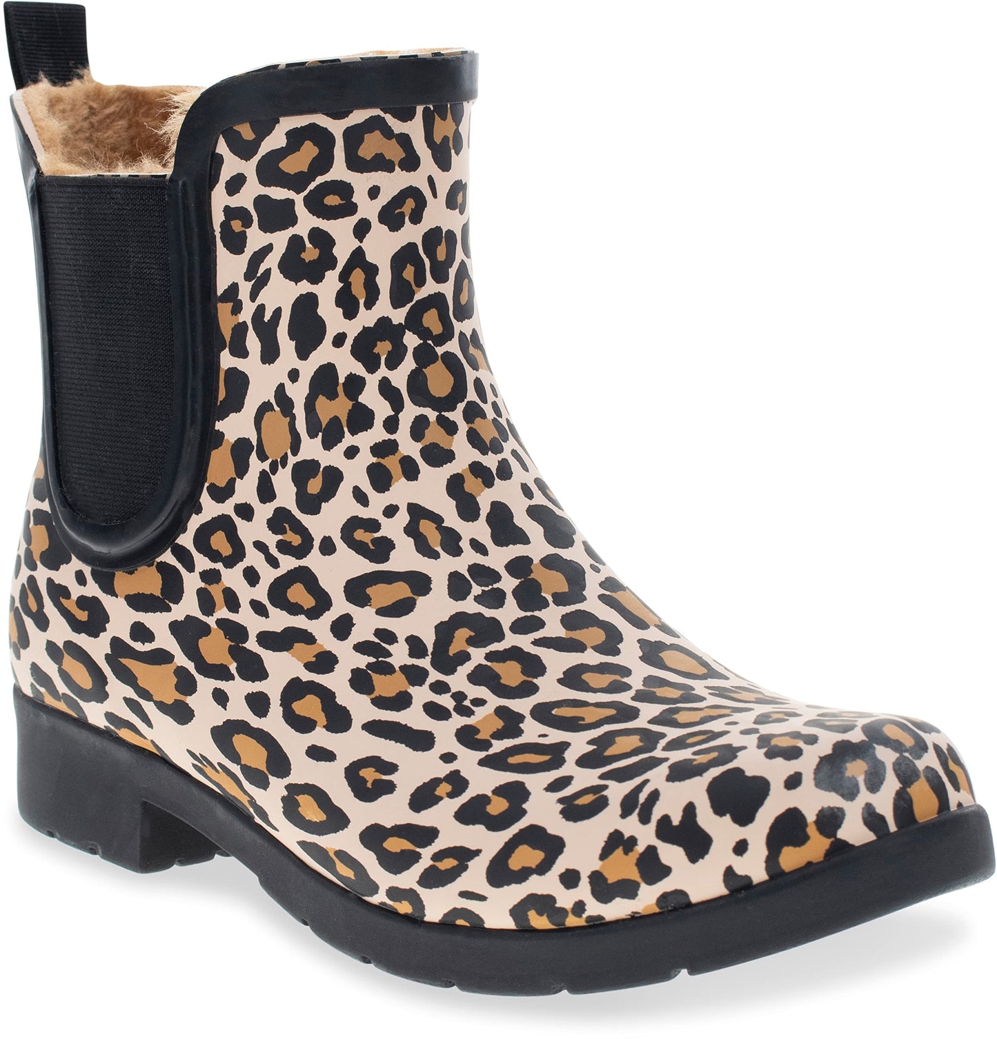 Chooka Women's Delridge Waterproof Faux Fur Chelsea Rain Boot Slip On | Ladies pull-on street style shoes with plush lining, built for puddles, styled for the city