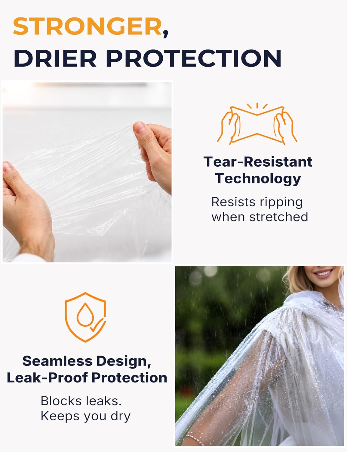 Disposable Rain Ponchos for Adults, Extra Long and Thickened with Drawstring Hood (5 Pack)