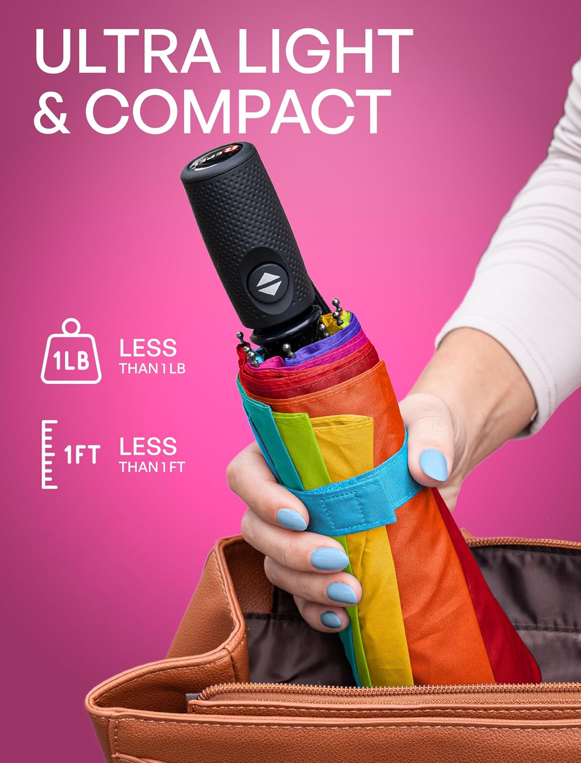 Windproof Travel Umbrella - Compact & Withstands Winds up to 100MPH, Strongest Premium Auto Folding Umbrella for Rain and Sun - Durable, Light & Portable for Women & Men, Fits Backpack & Cars