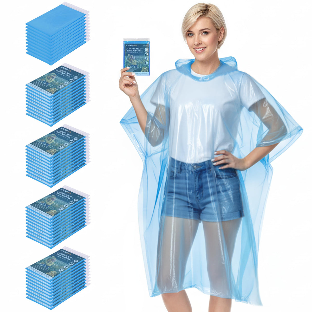 Disposable Rain Ponchos for Adults, 5PK/10PK/50PK Emergency Rain Poncho for Camping Hiking Travelling