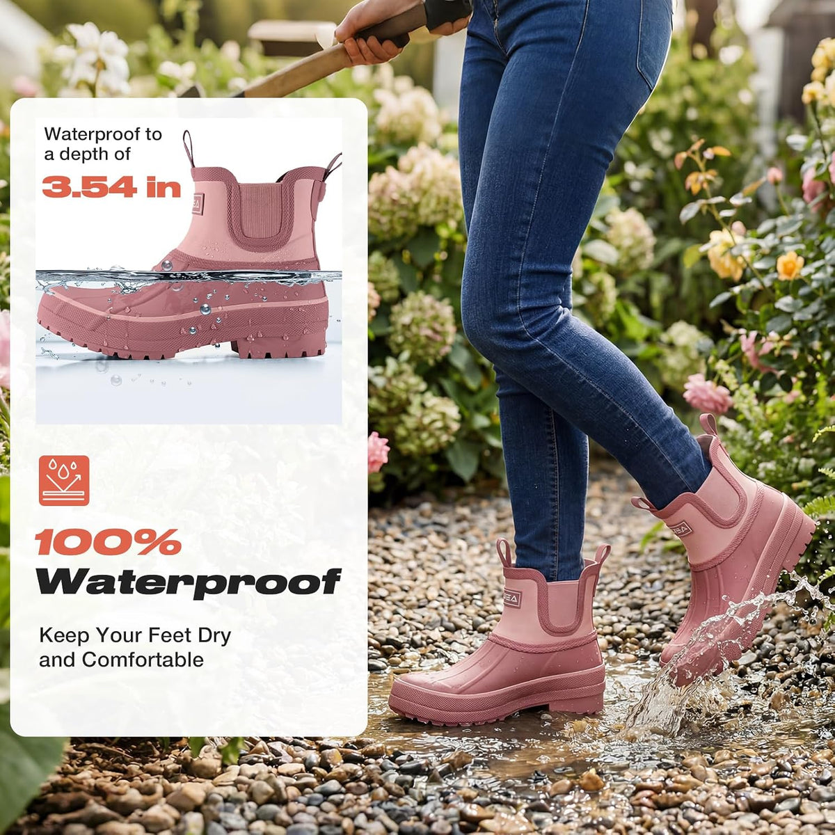 HISEA Women's Duck Chelsea Rain Boots Waterproof Ankle Garden Shoes | Short Rubber Mud Booties, Non-Slip Sole, Warm and Comfortable for Barn, Yard Work, Farm, Dog Walking