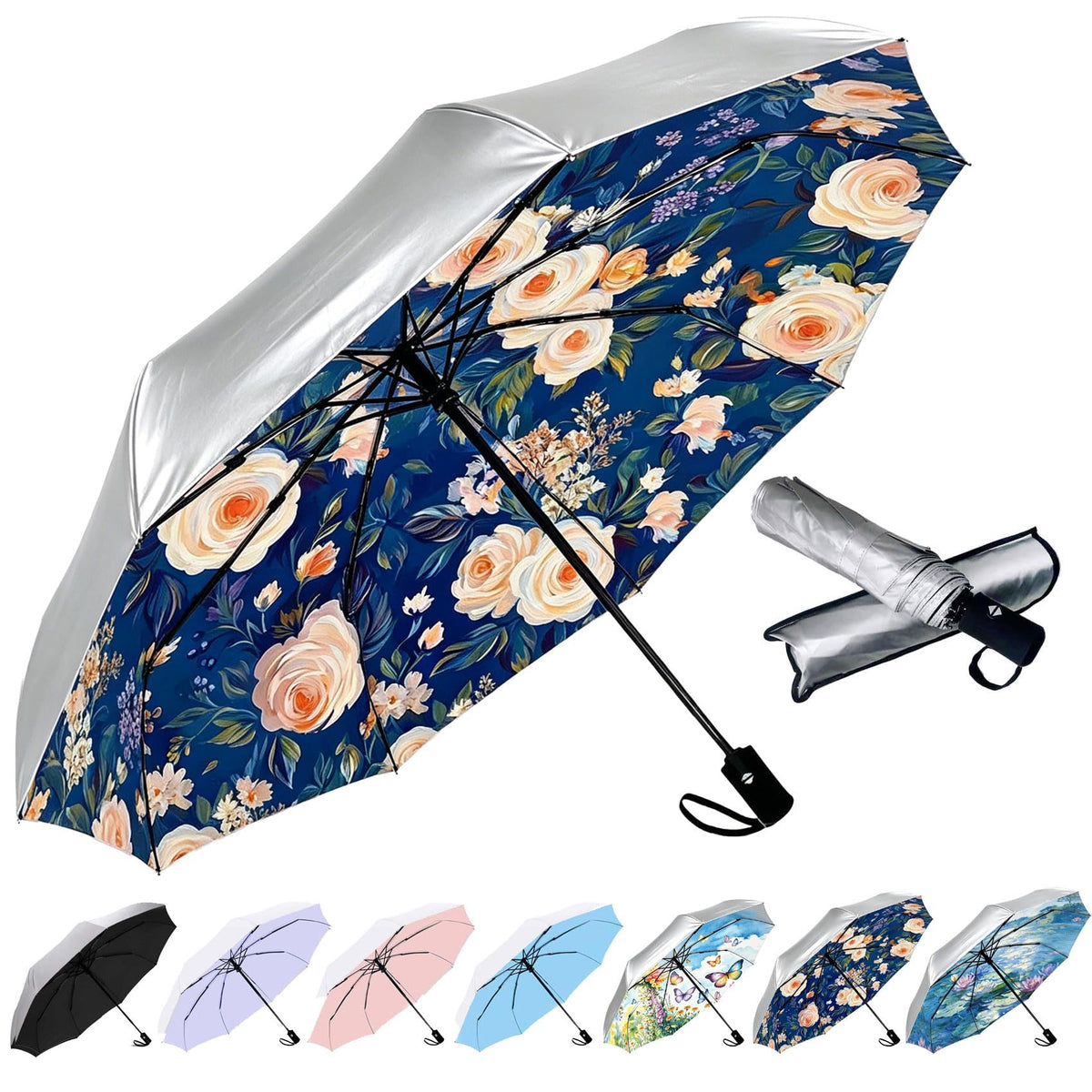 Compact Travel Umbrella - Windproof Auto Open/Close, Small Folding Umbrella for Rain & Sun with UPF50+ - Lightweight Frame, Waterproof - Fits Backpack, Purse, Suitcase.(Garden Butterfly)