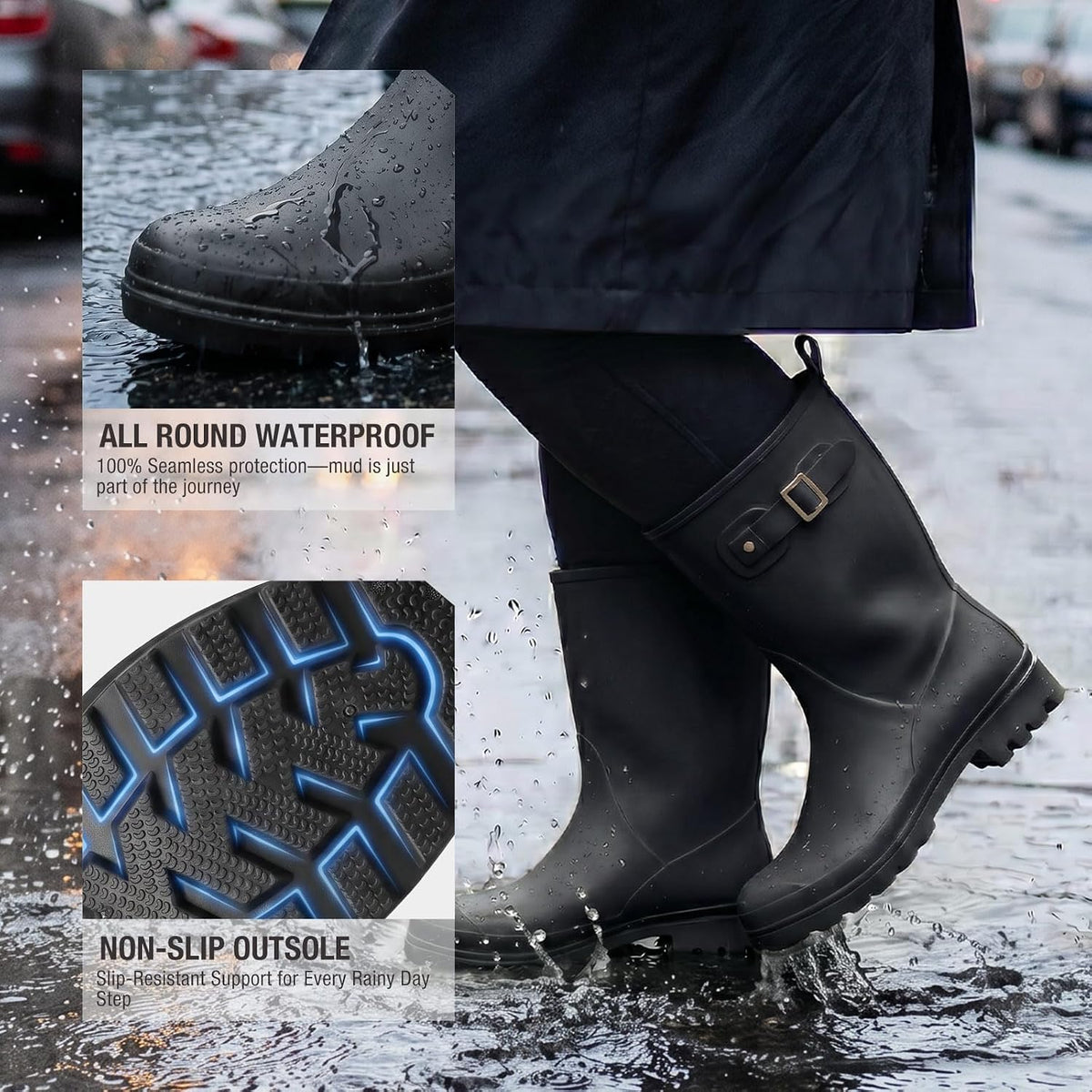 HISEA Women's Waterproof Rubber Rain Boots Lightweight Garden Shoes | Mid Calf Footwear, Anti-Slip Sole, Wide Mud Boots Warm and Comfortable for Barn, Yard Work, Walking