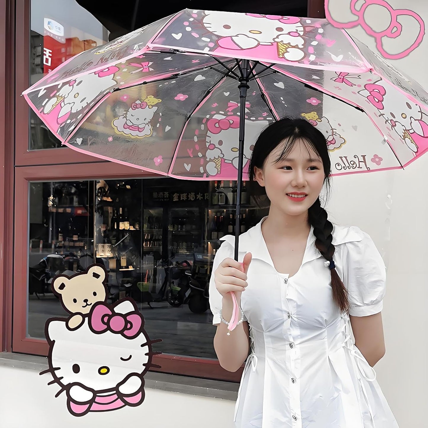 NBHUZEHUA Cute Clear Umbrella for Women Kids Girls Outdoor Travel Umbrella Compact for Rain Small Portable Folding Umbrellas
