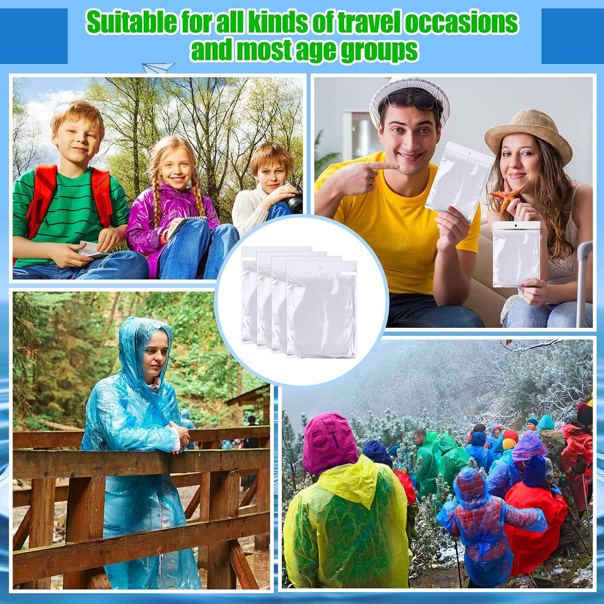 Handepo 100 Pack Rain Ponchos Bulk Disposable with Hood Adults