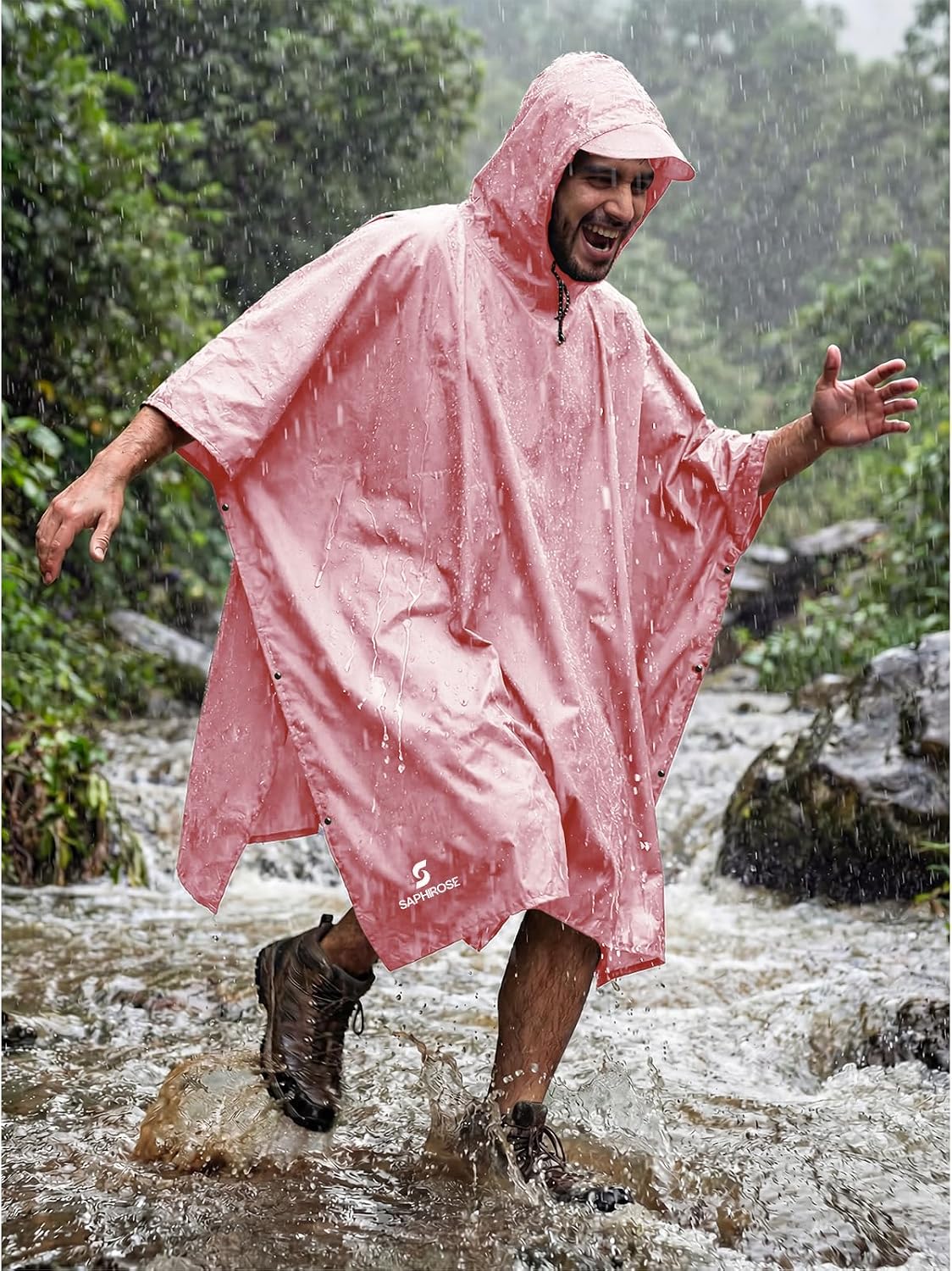 SaphiRose Hooded Rain Poncho Waterproof Raincoat Jacket for Men Women Adults