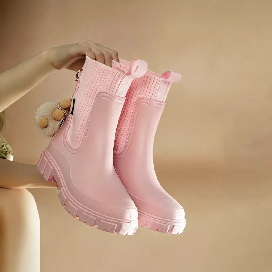 Women’s Chelsea Rain Boots, Waterproof Non-Slip Ankle Boots for Rainy Day Outdoor Wear