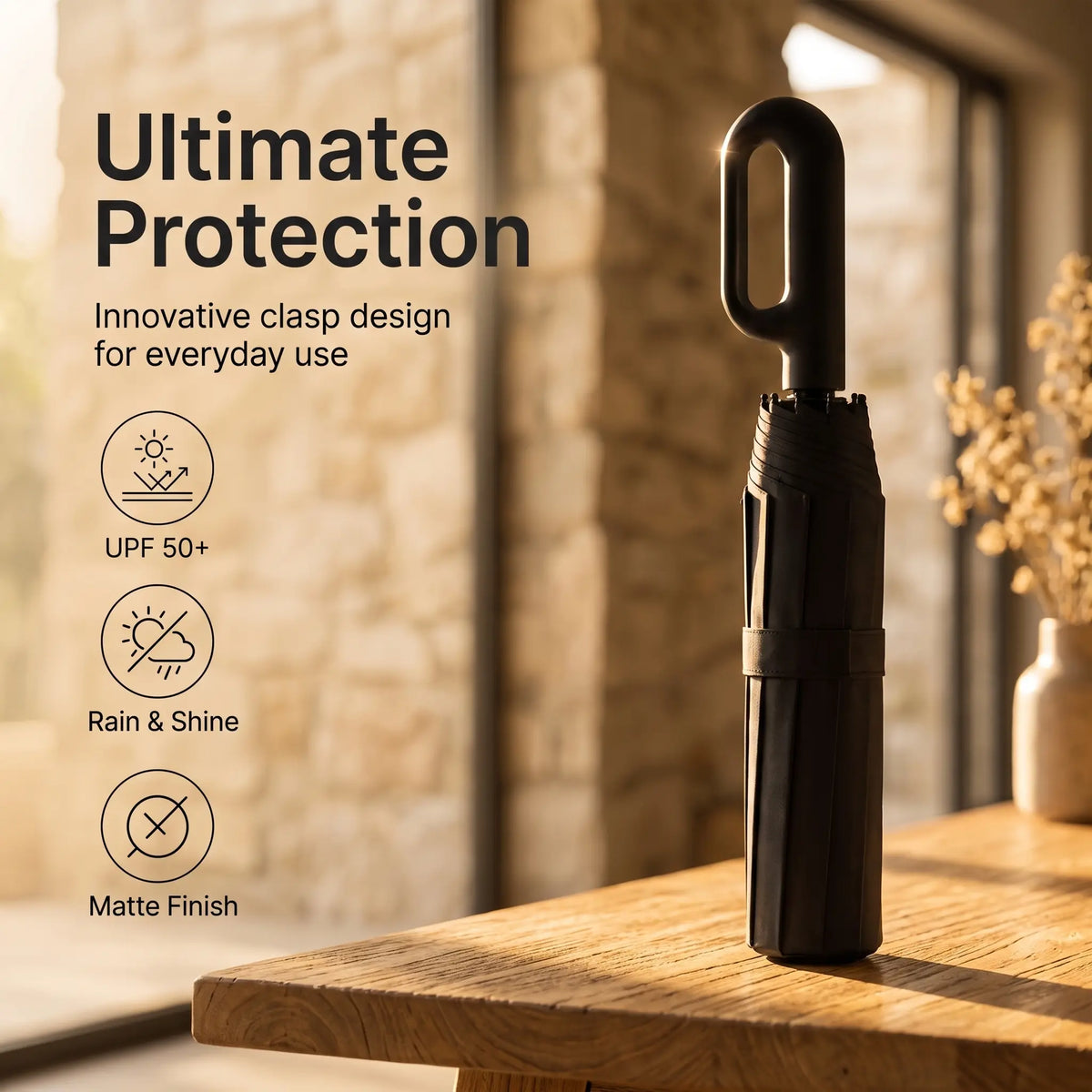 Automatic Open & Close Folding Umbrella with Double Choice, Hanging Ring Handle, Waterproof, Windproof, Sun Protection, Lightweight Portable Umbrella for Men & Women