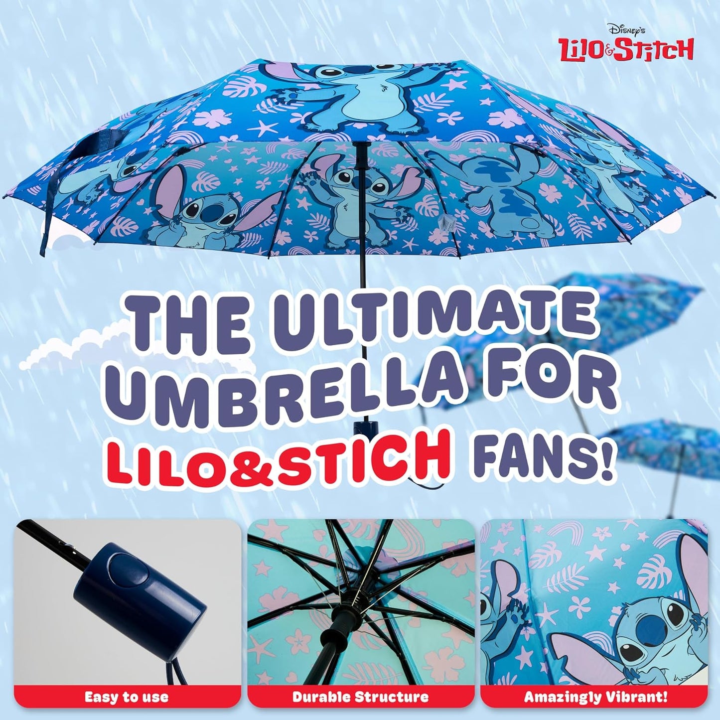 Disney Automatic Umbrella for Kids Teens Adults, Folding Telescopic Umbrella Lightweight Travel School Work, Gifts for Kids