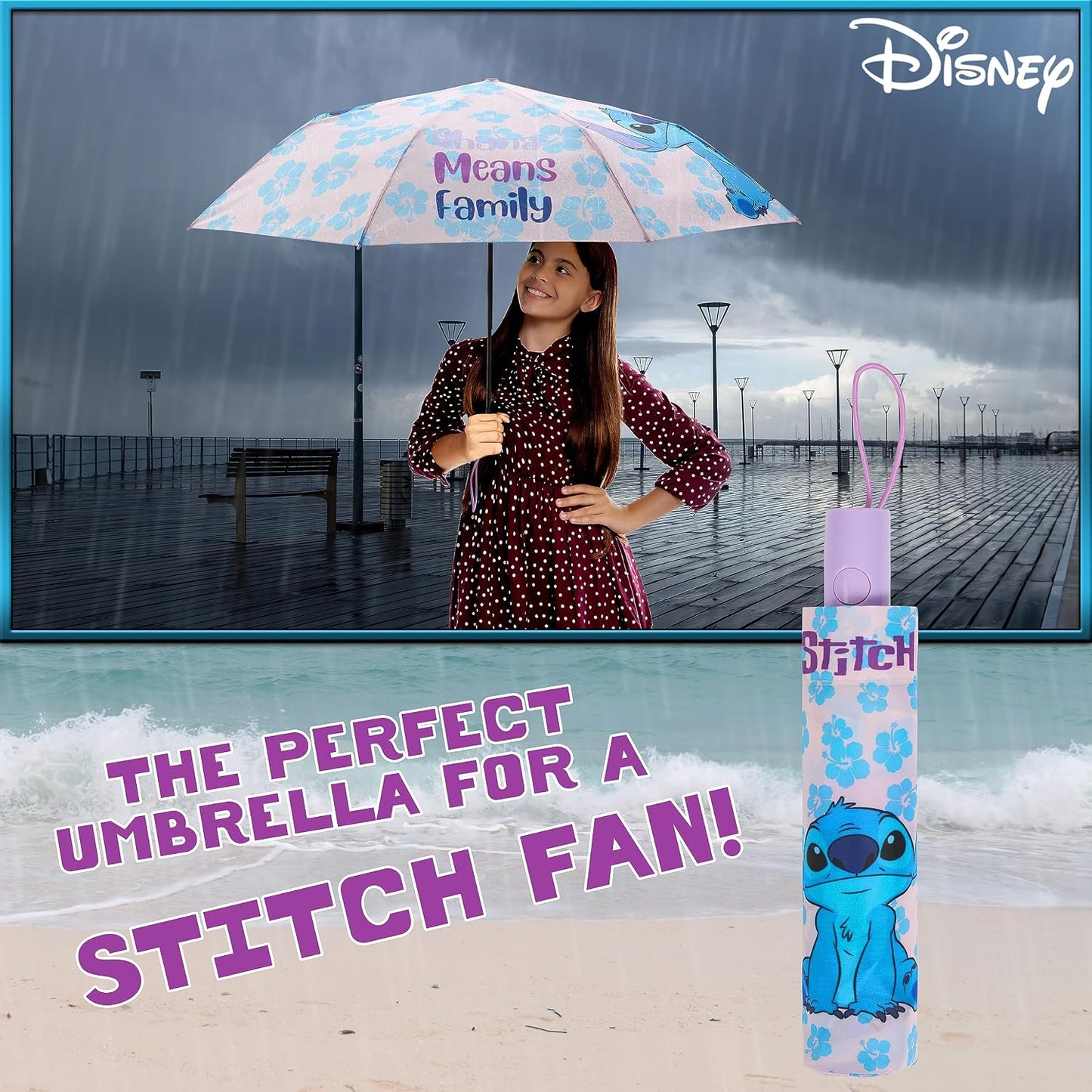 Disney Automatic Umbrella for Kids Teens Adults, Folding Telescopic Umbrella Lightweight Travel School Work, Gifts for Kids