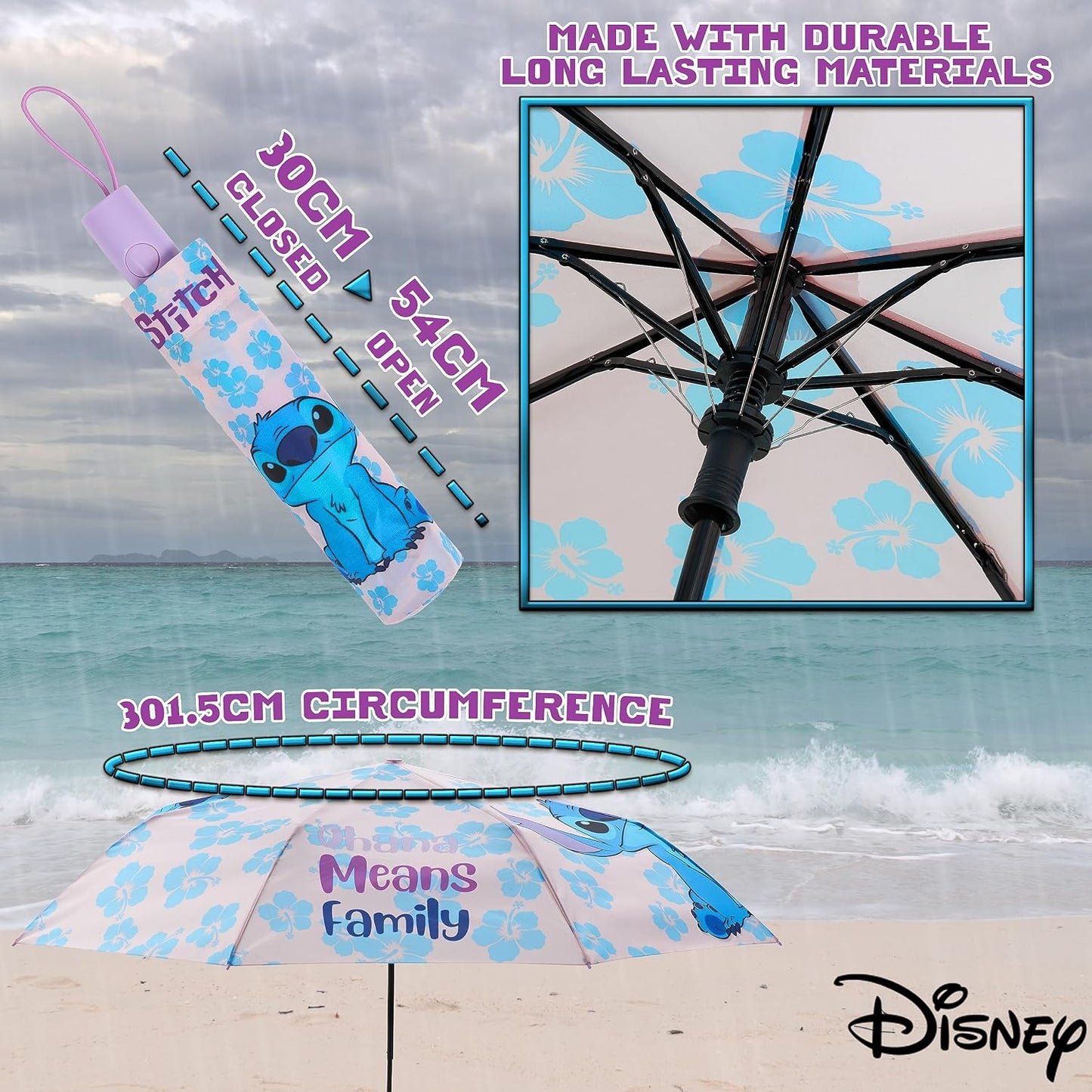 Disney Automatic Umbrella for Kids Teens Adults, Folding Telescopic Umbrella Lightweight Travel School Work, Gifts for Kids