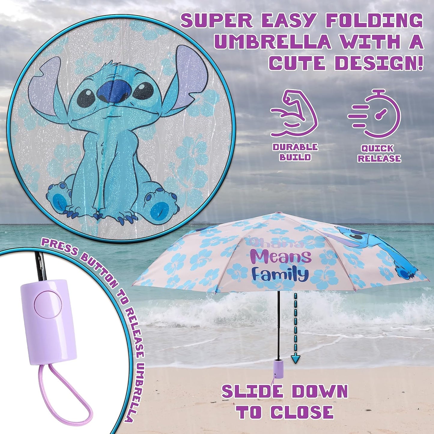 Disney Automatic Umbrella for Kids Teens Adults, Folding Telescopic Umbrella Lightweight Travel School Work, Gifts for Kids