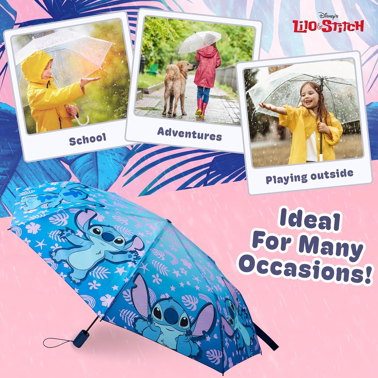 Disney Automatic Umbrella for Kids Teens Adults, Folding Telescopic Umbrella Lightweight Travel School Work, Gifts for Kids