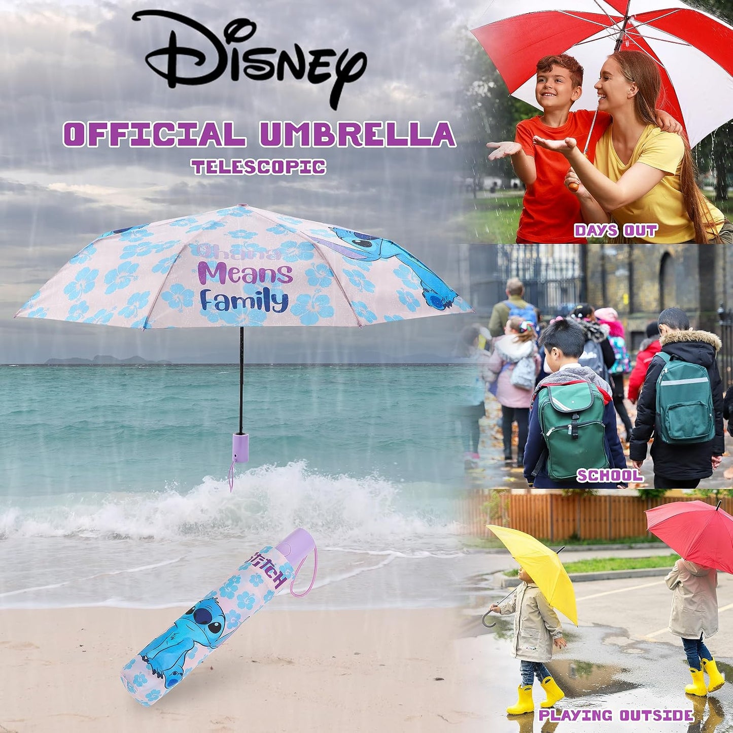 Disney Automatic Umbrella for Kids Teens Adults, Folding Telescopic Umbrella Lightweight Travel School Work, Gifts for Kids