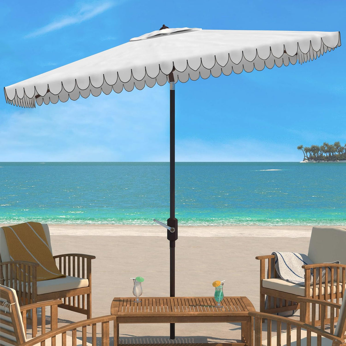 SAFAVIEH Outdoor Collection Venice Grey 7 x 10 Ft Rectangular Auto Tilt UV Protected Umbrella