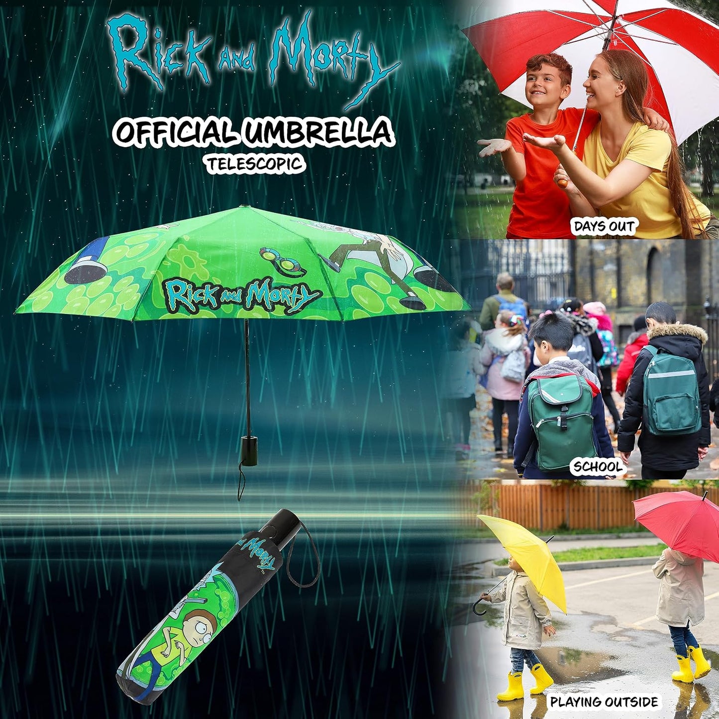 RICK AND MORTY Folding Umbrella for Adults and Teenagers Folding Telescopic Umbrella Lightweight Travel Work