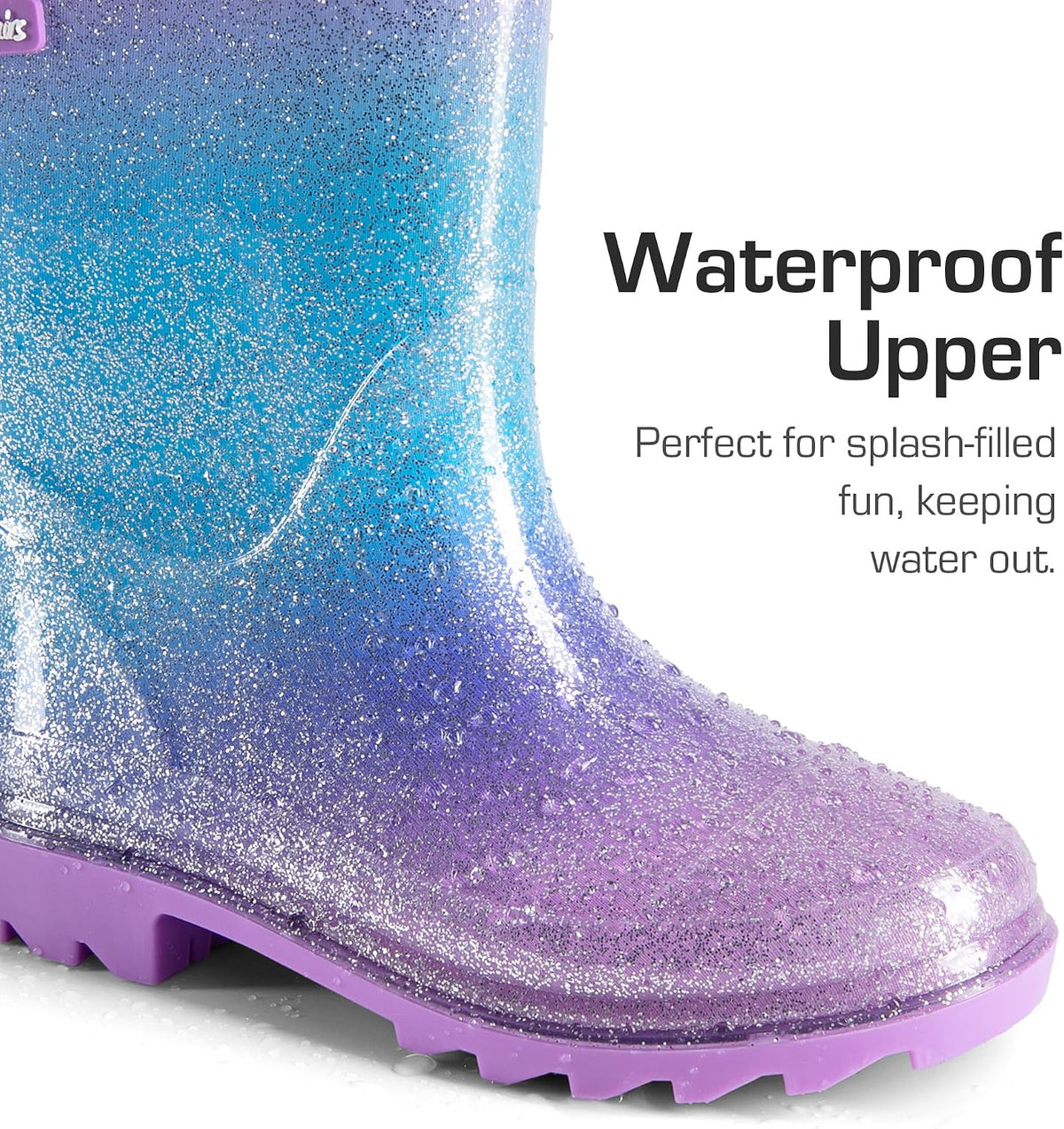 DREAM PAIRS Kids Glitter Rain Boots | Waterproof,Easy-on handles,Lightweight,Non-Slip sole,Rain puddle outdoor play,Girls Boys Toddler