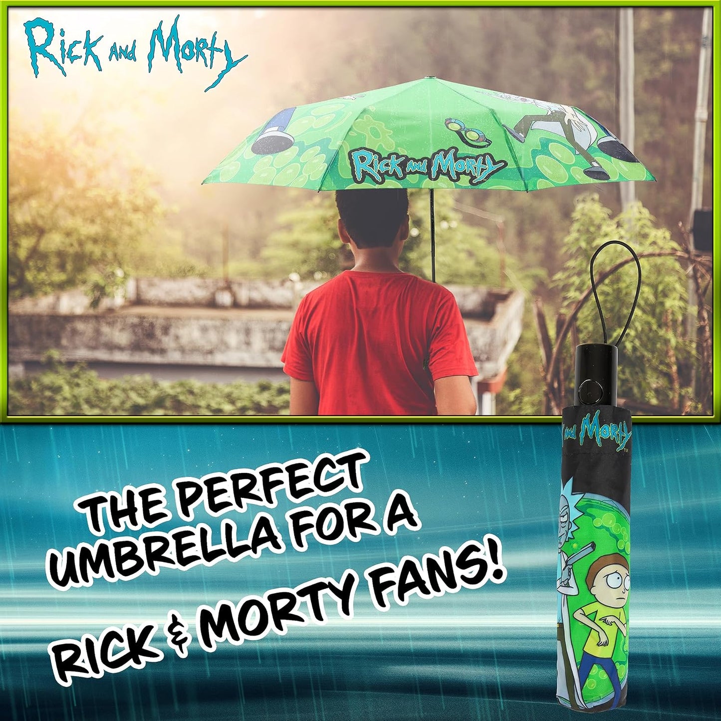 RICK AND MORTY Folding Umbrella for Adults and Teenagers Folding Telescopic Umbrella Lightweight Travel Work