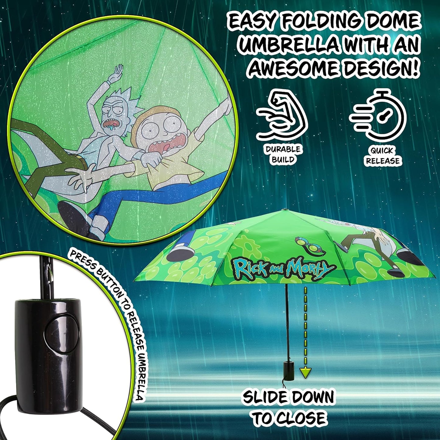 RICK AND MORTY Folding Umbrella for Adults and Teenagers Folding Telescopic Umbrella Lightweight Travel Work