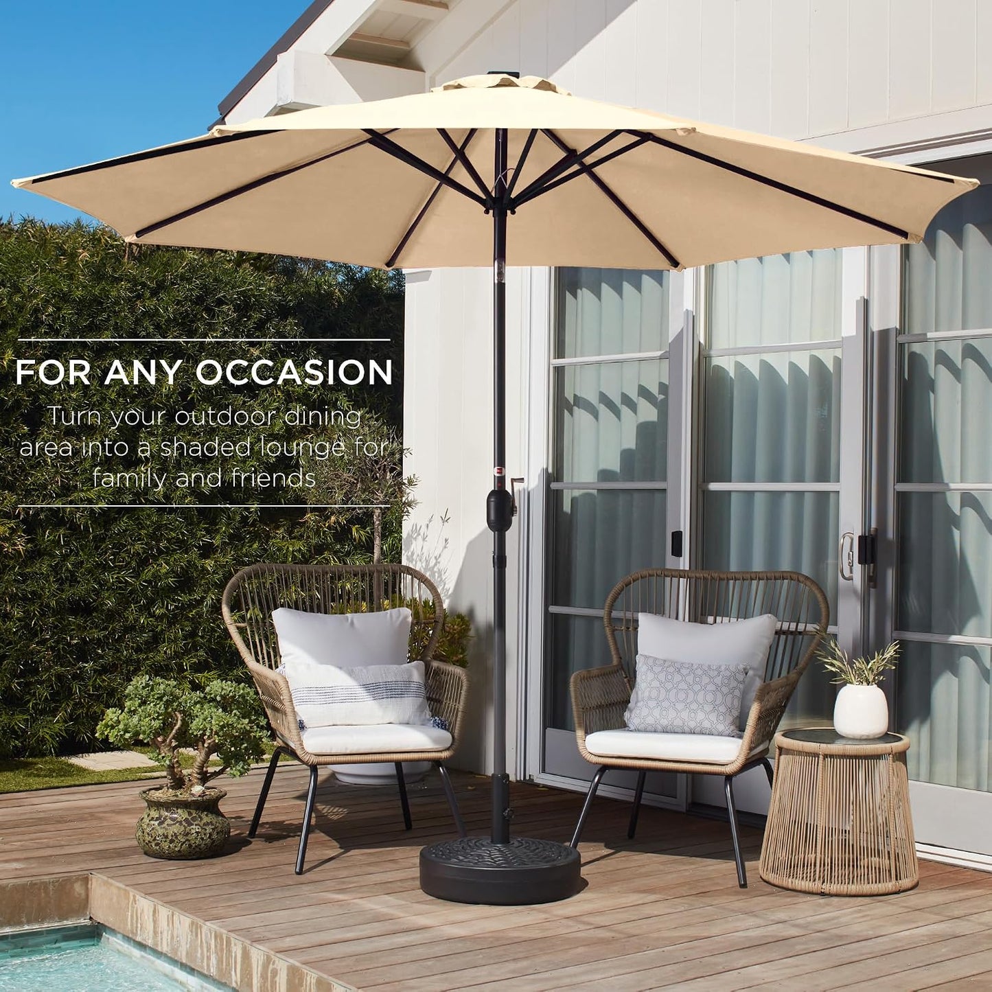 Best Choice Products 10ft Outdoor Patio Umbrella, Outdoor Table Umbrella, Yard Umbrella, Market Umbrella with 6 Sturdy Ribs, Push Button, Tilt and Crank - Sand