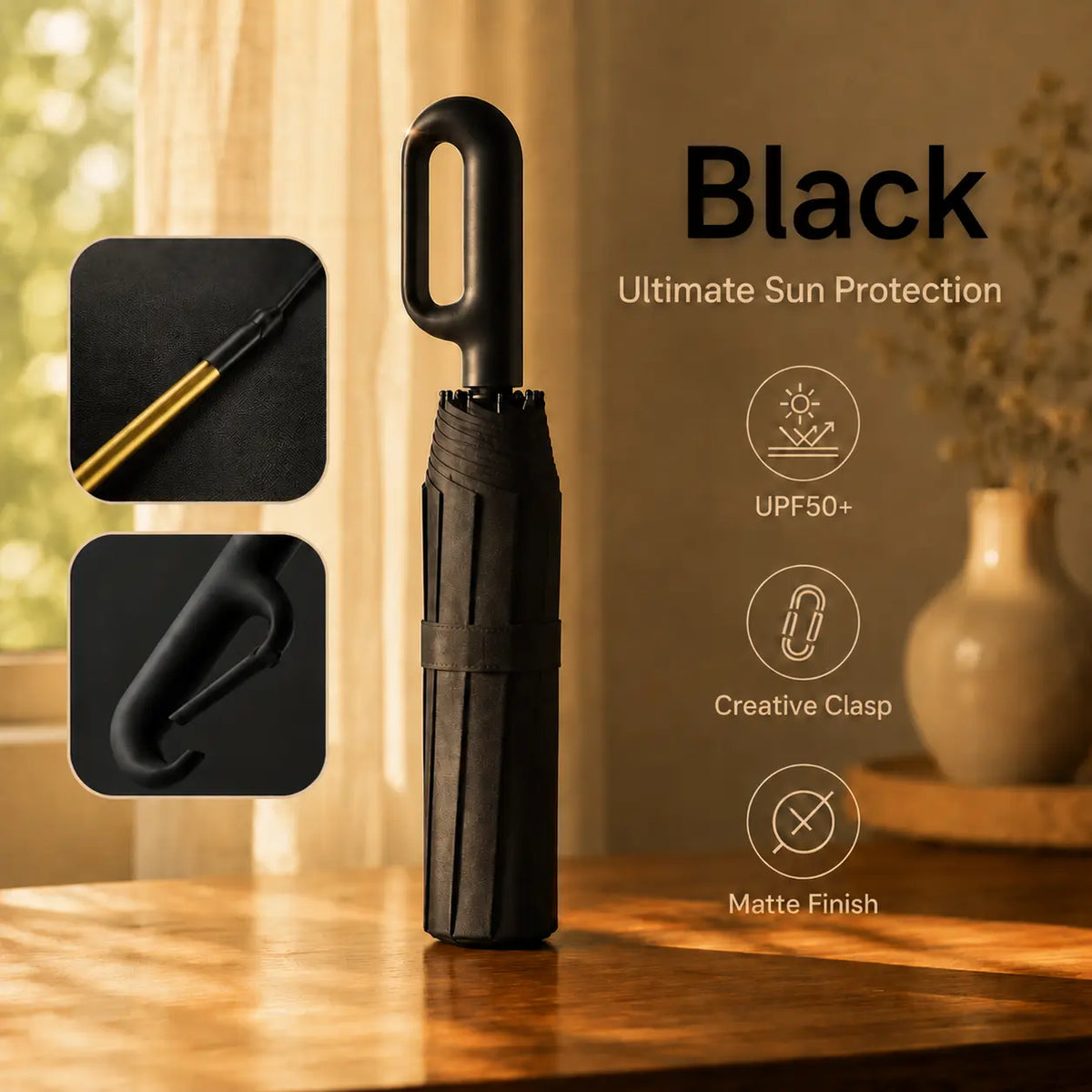 Automatic Open & Close Folding Umbrella with Double Choice, Hanging Ring Handle, Waterproof, Windproof, Sun Protection, Lightweight Portable Umbrella for Men & Women
