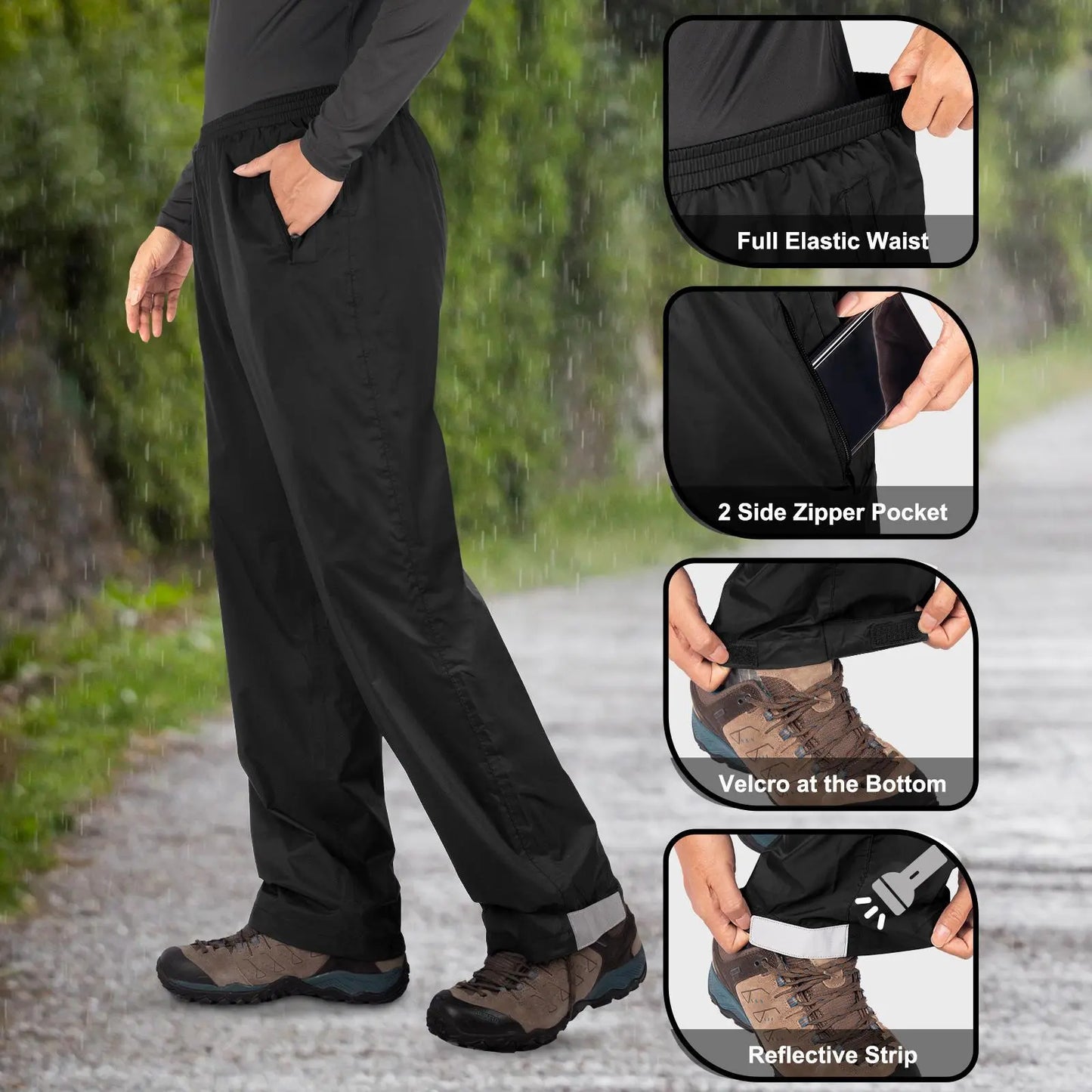 33,000ft Packable Rain Pants for Men Waterproof Hiking Pants Lightweight Rain Pants Outdoor Windproof Pant for Golf, Fishing