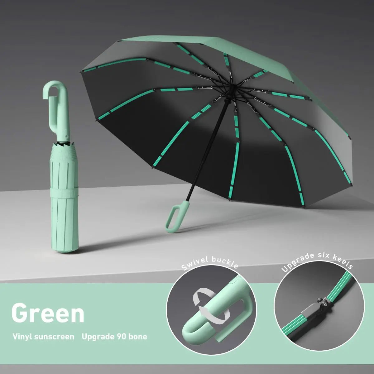 Automatic Folding Umbrella 1 Count 60pcs Portable Rain Umbrella with Loop Buckle Windproof Waterproof for Men Women