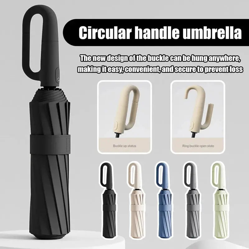 10Bones Windproof Fully Automatic Folding Umbrella with Loop Buckle UPF50+ Protable Compact Sun Rain Umbrellas for Women and Men