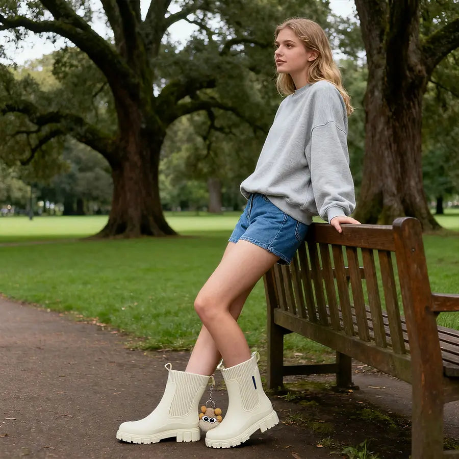 Women’s Chelsea Rain Boots, Waterproof Non-Slip Ankle Boots for Rainy Day Outdoor Wear