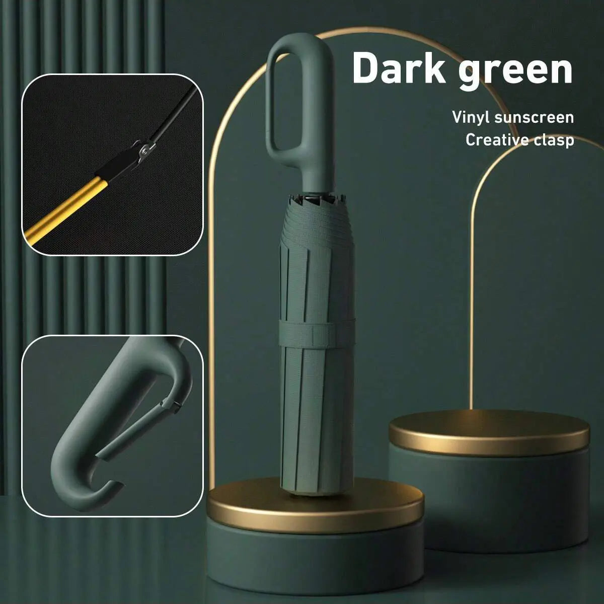 Green Foldable Rainproof Automatic Umbrella, 1 Count Compact Ring Buckle Windproof Reinforced Umbrella, Durable Innovative Sun-protection Folding Umbrella for Women, Pocket Umbrella, Wind Resistant Umbrella, UV Umbrella, Suitable for Rainy Days Outdoor