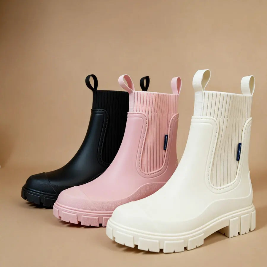 Women’s Chelsea Rain Boots, Waterproof Non-Slip Ankle Boots for Rainy Day Outdoor Wear