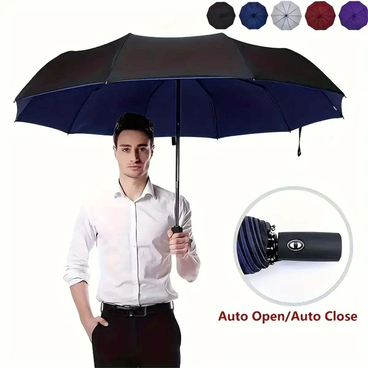 Automatic Folding Umbrella, 1 Count/60pcs Portable Rain Umbrella with Loop Buckle, Windproof & Waterproof Umbrella for Men & Women
