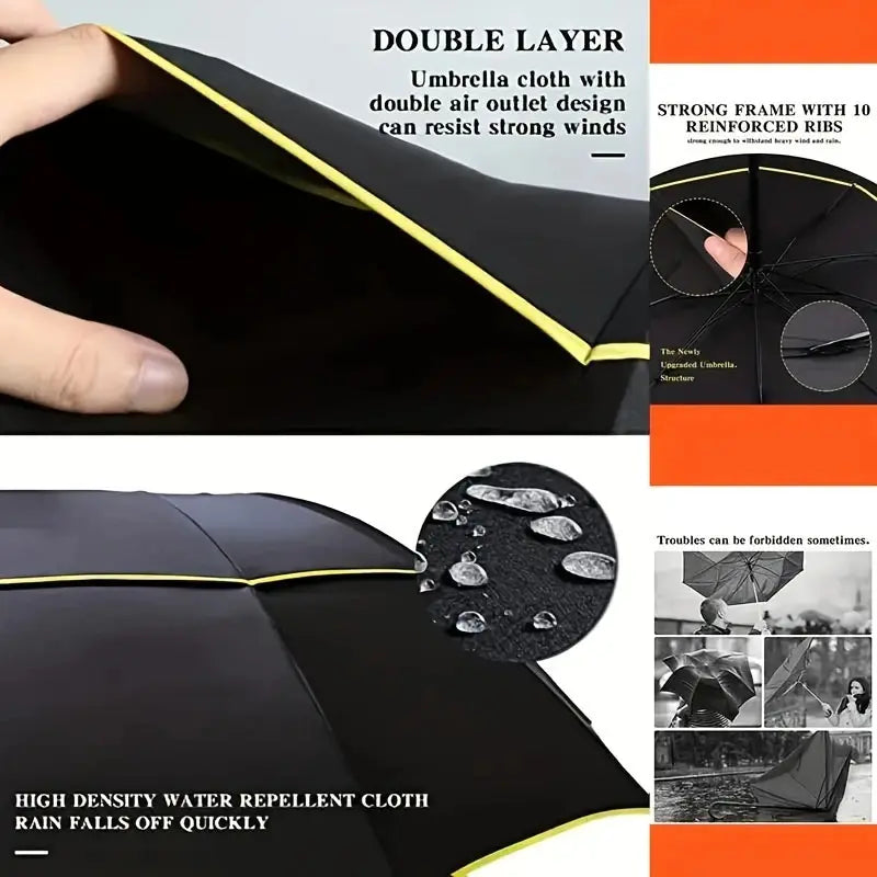 Large Folding Umbrella, 10-Rib Wind-Resistant Rain & Sun Protection, 110cm Diameter, Durable Lightweight Travel Umbrella